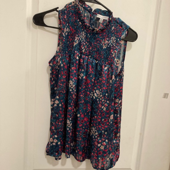 Vibrant Floral Sleeveless Top - Blue and Red - Picture 1 of 5